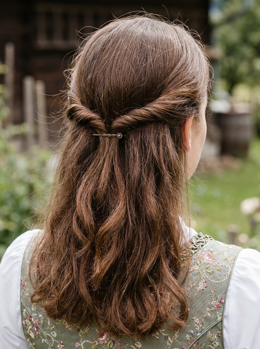 Twisted Half-Up ohne Flechten als Einfache Dirndlfrisuren Inspiration 2026